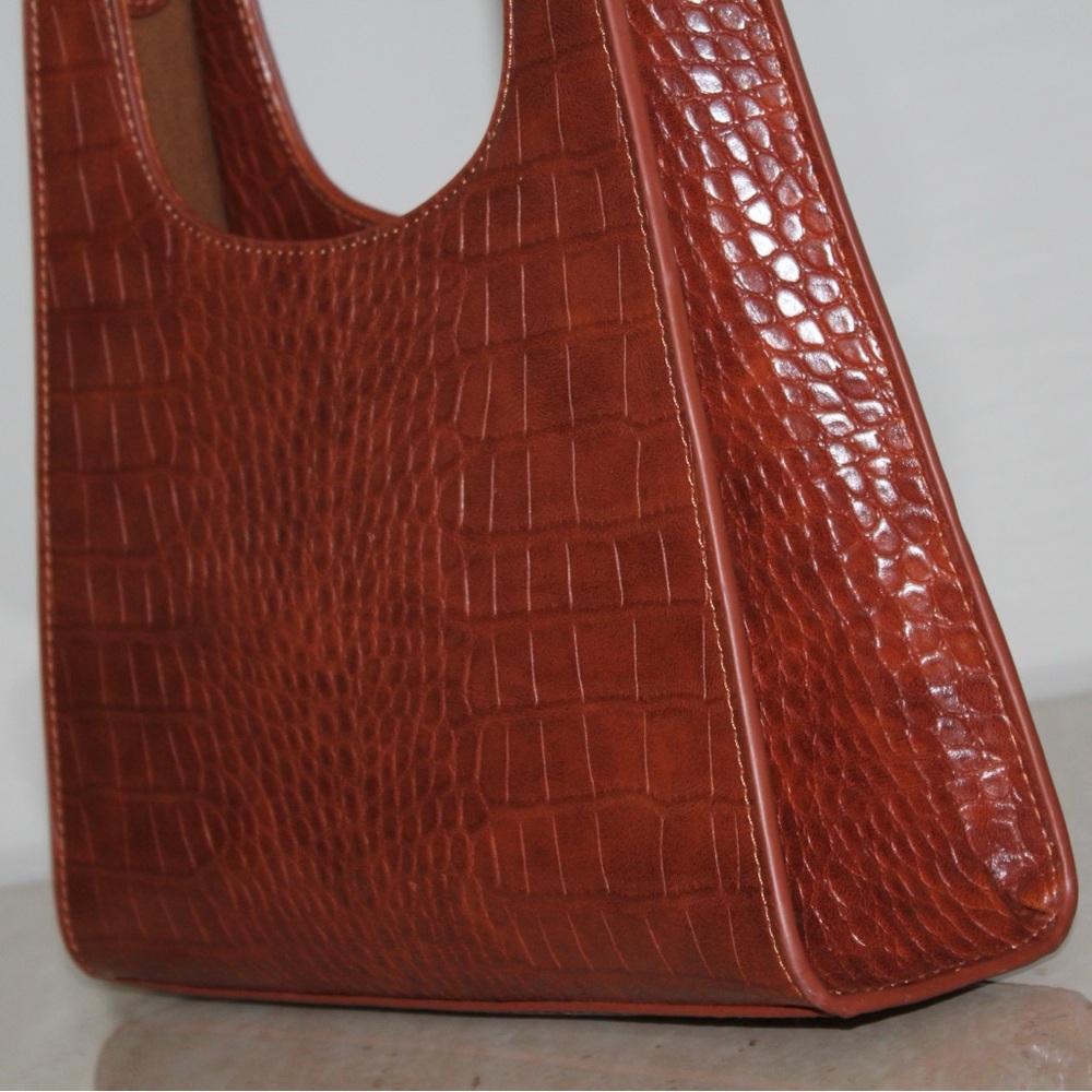 Brown Crocodile-Embossed Shoulder Bag Purse - Picture 7 of 16